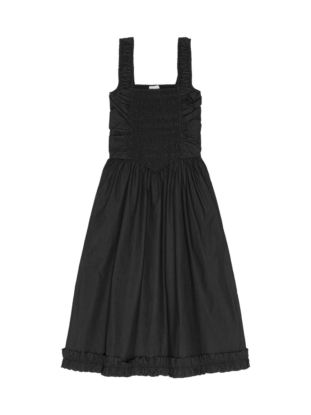 Ganni Black Ruched poplin Midi Dress